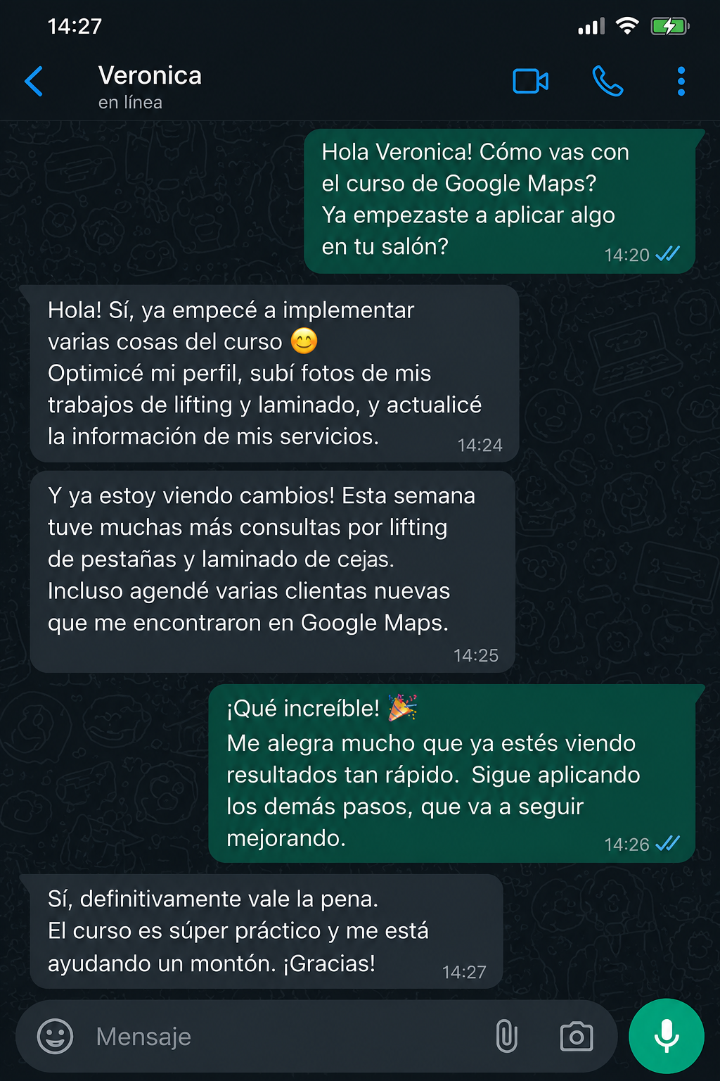 Mensaje de un alumno del curso (2 de 3)