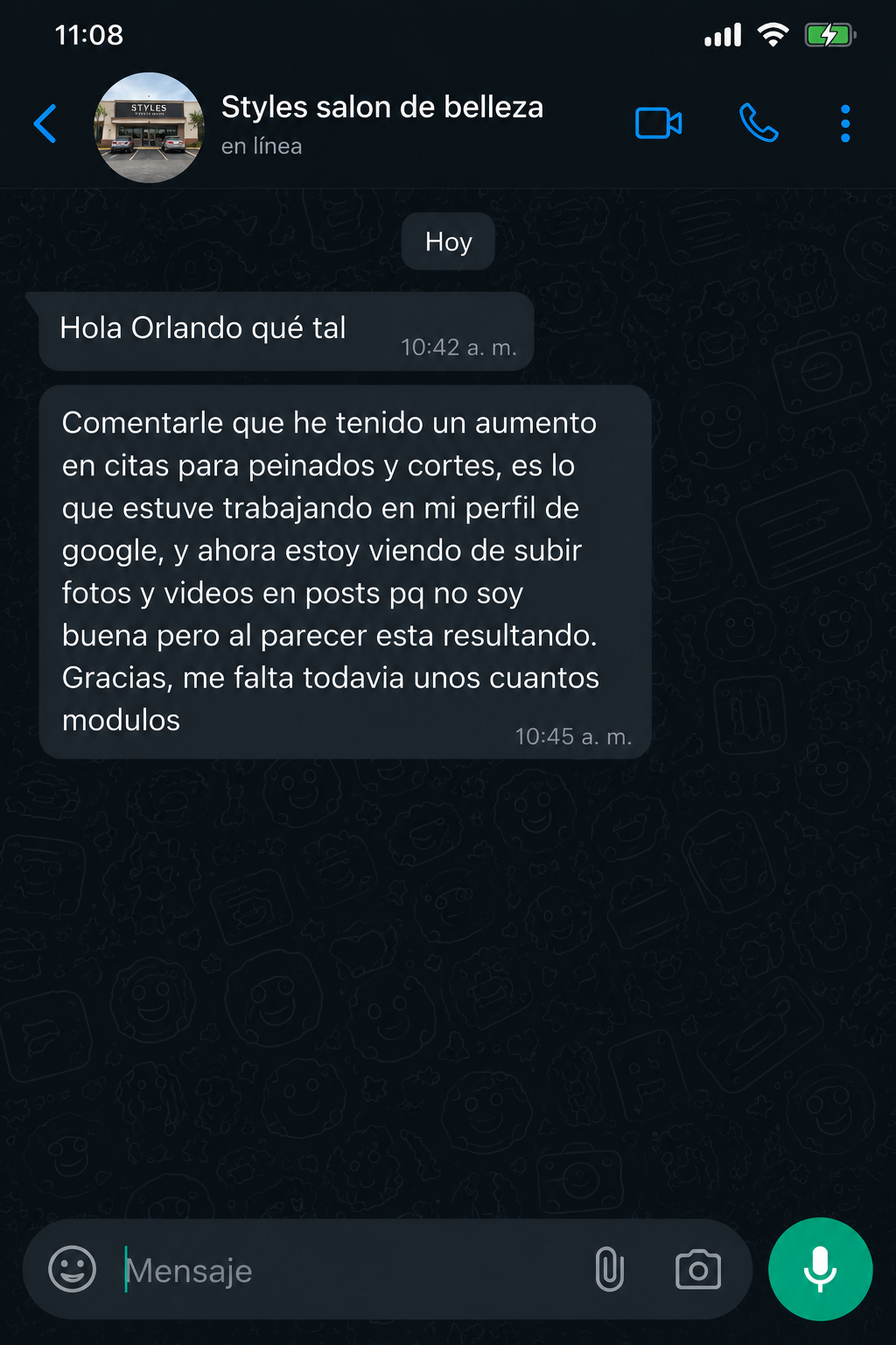 Mensaje de un alumno del curso (1 de 3)