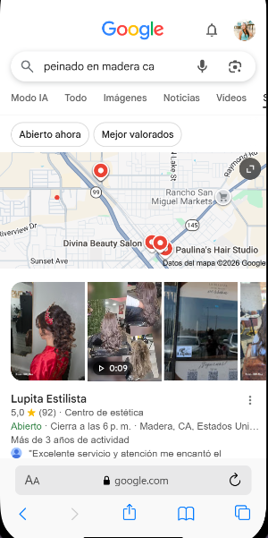 Resultado de Google para "peinado en madera ca" donde aparece Lupita Estilista